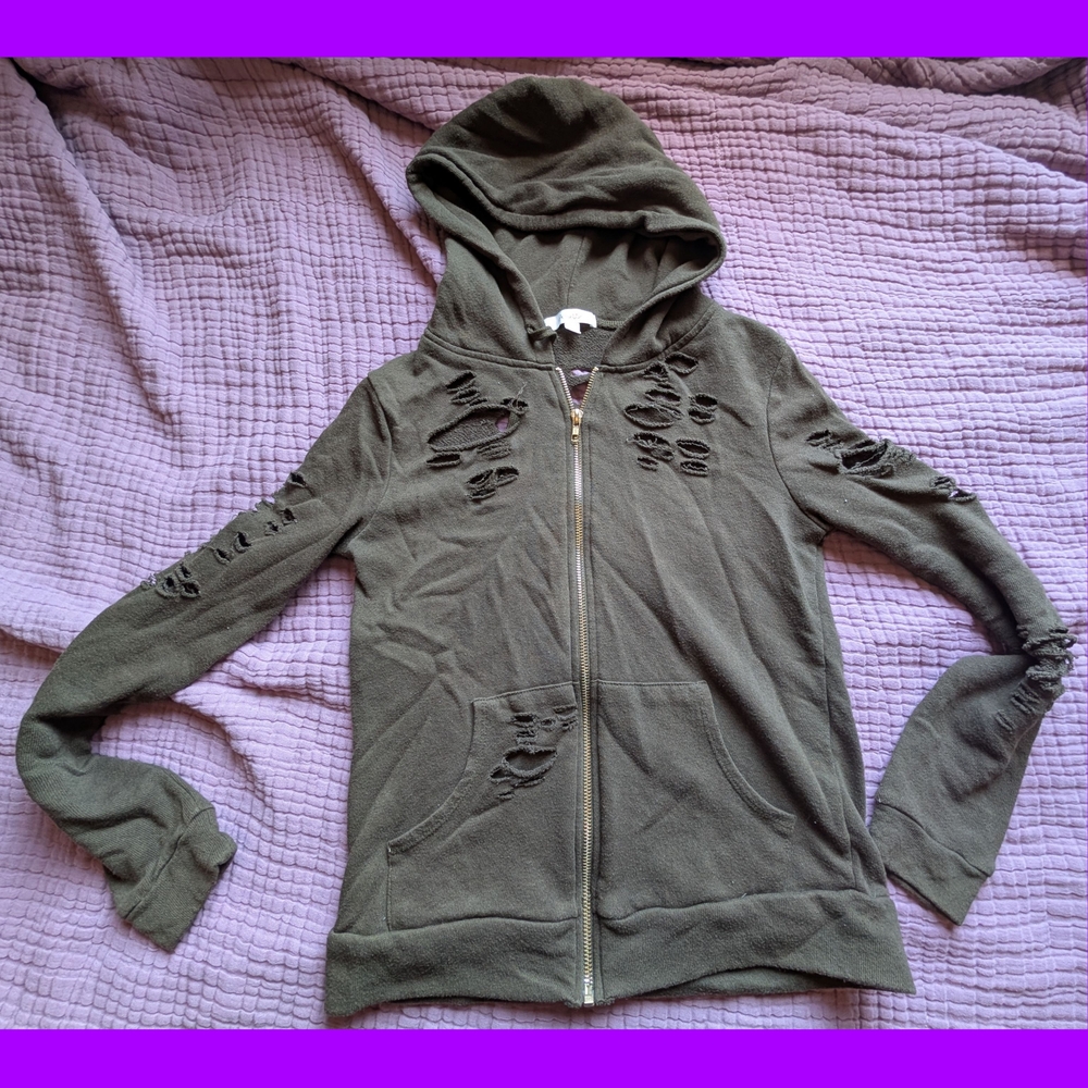 Distressed Zip Hoodie - XS